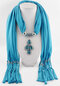 Vintage Women Scarf Necklace Solid Color Leaf Pendant Shawl Necklace - #06