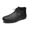 Men Splicing Cow Leather Non Slip Soft Sole Casual Ankle Boots - Black