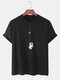 Mens 100% Cotton Astronaut Printed Round Neck Casual Short Sleeve T-shirts - Black