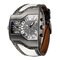 Sport Quartz Wristwatch Two Movements Big Clock Leather Strap Fashion Watch for Men - White+Black