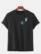 Mens Swallow Printed Breathable Short Sleeve Round Neck T-shirt - Black