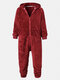 Men Teddy Fleece Warm Heated Comfy Jumpsuits Zip Up One Piece Long Sleeve Loungewear Hooded Jumpsuit - Red