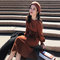 Long Section Waist Slimming Long Sleeve Knit Bottoming Dress - caramel colour