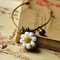 Vintage Geometric Stereoscopic Flower Pendant Necklace Ethnic Handmade Ceramic Long Necklace - Yellow