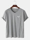 Mens Solid Color Wing V-Neck Loose Thin Cotton Short Sleeve T-Shirt - Gray
