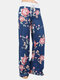 Женщины Plus Размер Цветочный принт на завязках на талии Свободная домашняя повседневная пижама Брюки - синий