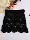 Solid Knitted Crochet Hollow Beach Cover-up Mini Skirt - Black