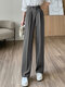 Solid Pocket Straight Leg Tailored Pants For Women - Gray