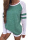 Striped Casual Patchwork O-neck Long Sleeve Plus Size T-shirt - Green