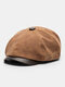 Collrown Men Rub Color PU Distressed Letter Embroidery Vintage Octagonal Hat Flat Cap - Brown