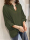 Solid Long Sleeve V-neck Casual Blouse For Women - Army Green