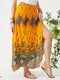 Ethnic Floral Print High Waist Casual Long Skirts for Women - Yellow