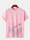 Mens Surfing Animal Print Cotton Short Sleeve T-Shirts - Pink