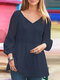 Женская кружевная лоскутная блузка с круглым вырезом Шея с длинным рукавом - Темно-синий