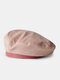 Women Suede Color-match Patchwork All-match Decorative Painter Hat Beret - Pink