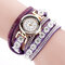 Fashionable Multilayer Wrist Watch Bling Rhinestone Round Dial Bracelet Women Watch - Purple
