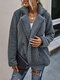 Solid Color Long Sleeve Turn-down Collar Pocket Coat For Women - Grey