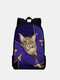 Women Oxford Patchwork Large Capacity Cat Striped Pattern Printing Backpack - Purple