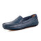 Men Leather Pure Color Lazy Slip On Flat Driving Loafers - Blue