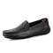 Men Leather Pure Color Lazy Slip On Flat Driving Loafers - Black