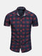 Mens Short Sleeve Patchwork Printing Summer Casual Cotton Shirt - Red