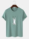 Mens Cartoon Cat Graphic Crew Neck Cotton Short Sleeve T-Shirts - Cyan