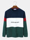 Mens Letter Embroidered Color Block Knitted Pullover Sweatshirt - Blue