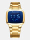 6 Colors Stainless Steel Alloy Men Trendy Business Digital Display Rectangular Dial Waterproof Digital Watches - Gold Blue