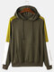 Mens Casual Loose Colorblock Patchwork Long Sleeve Hoodies With Muff Pocket - Green