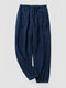 Women Plush Texture Solid Color Drawstring Warm Pajama Bottom - Navy