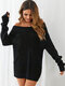 Solid Off-shoulder Casual Long Sleeve Sweater Dress - Black