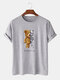 Mens 100% Cotton Bear Graphics Short Sleeve T-Shirt - Grey