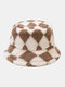 Unisex Lambswool Color Contrast Argyle Thicken Warmth All-match Bucket Hat - Khaki