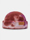 Unisex Core-spun Yarn Knitted Tie-dye Letter Leather Label Fashion Warmth Brimless Beanie Landlord Cap Skull Cap - #04