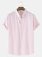 Mens Cotton Basic Vertical Stripes Print Light Casual Short Sleeve Shirts - Pink