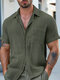 Camisas de manga corta con cuello de solapa informales sólidas para hombre - ejercito verde