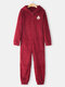 Plus Size Women Plush Christmas Patched Zip Front Hooded Onesies Pajamas - Wine Red