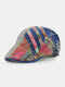 Menico Men Cotton Outdoor Spliced Plaid Panel Visor Vintage Hat Beret Flat Cap Forward Hat - Blue