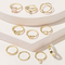 Conjunto de anéis modernos de 10 peças de metal geométrico de strass Conjunto de anéis de junta de pérolas para mulheres - Ouro