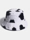 Women Rabbit Fur Warm Plush Cow Pattern Outdoor Casual All-match Bucket Hat - White