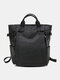 Men Artificial Leather Vintage Large Capacity Waterproof Backpacks Laptop Soft Retro Travel Backpack - Black