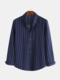 Mens Long Sleeve Striped Button Down Blouses Shirts - Navy