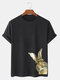 Mens Bunny Side Print 100% Cotton Short Sleeve T-Shirts - Black