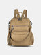 Women Vintage Lock Large Capacity Multi-Pocket Backpack Student Bag - Khaki
