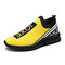 Men Knitted Fabric Elastic Slip On Light Weight Running Walking Shoes - Yellow