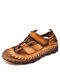 Men Leather Splicing Hand Stitching Slip Resistant Outdoor Sandals - yellow brown