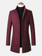 Mens Woolen High Quality Long Sleeve Warm Fleece Mid-length Blazer Casual Coats - Red