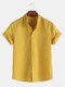 Mens Breathable Cotton Pinstripe Loose Holiday Casual Short Sleeve Shirt - Yellow