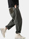 Mens Solid Color Seam Detail Drawstring Cuff Loose Cargo Pants - Green
