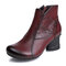 Women European Style Black Warm Lined Zipper Chunky Heel Ankle Boots - Red2